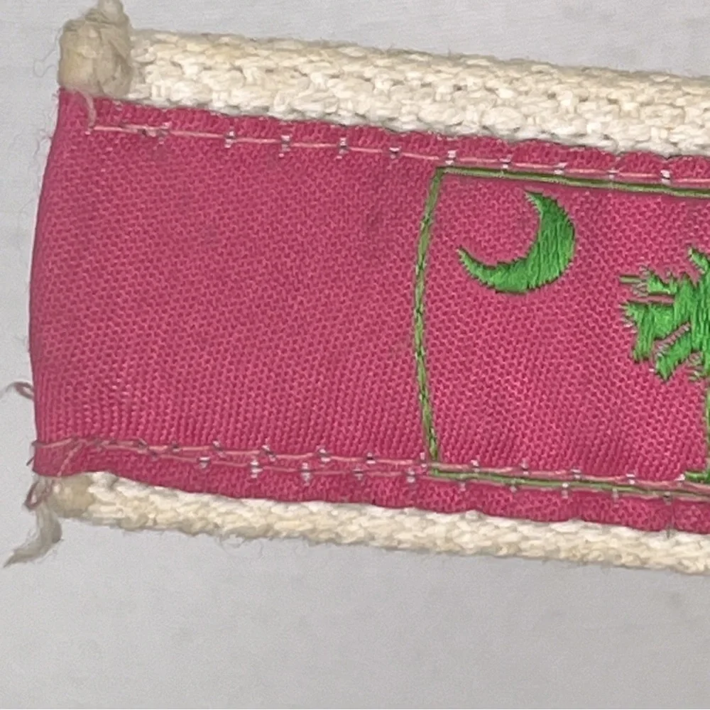 Moon Shine pink & green canvas backed palmetto moon palm belt, large.